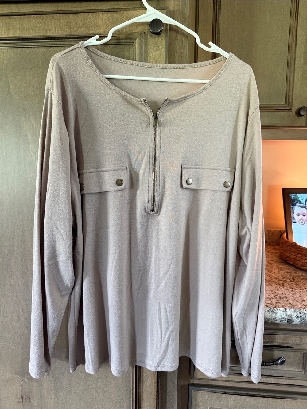 Women’s Long-Sleeve Half-Zip Pocket Sweater - Taupe